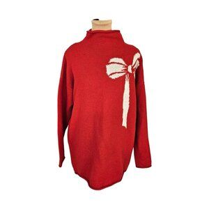 Cupcakes & Cashmere Red White Bow Sweater Sz L